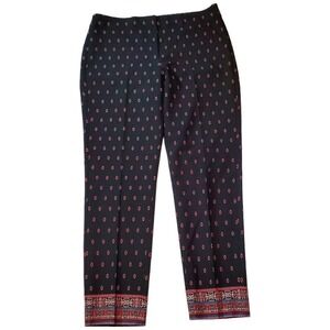 J. Jill Premium Bi-Stretch Pants Paisley Border Black Career‎ Size 10